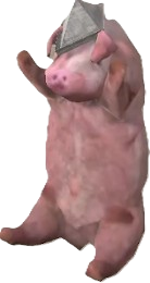 File:Paper Boat Hat Pig being held by player (No Background).png